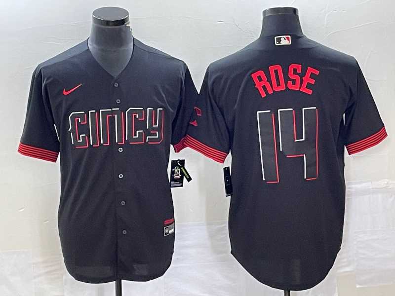 Mens Cincinnati Reds #14 Pete Rose Black 2023 City Connect Cool Base Stitched Jersey